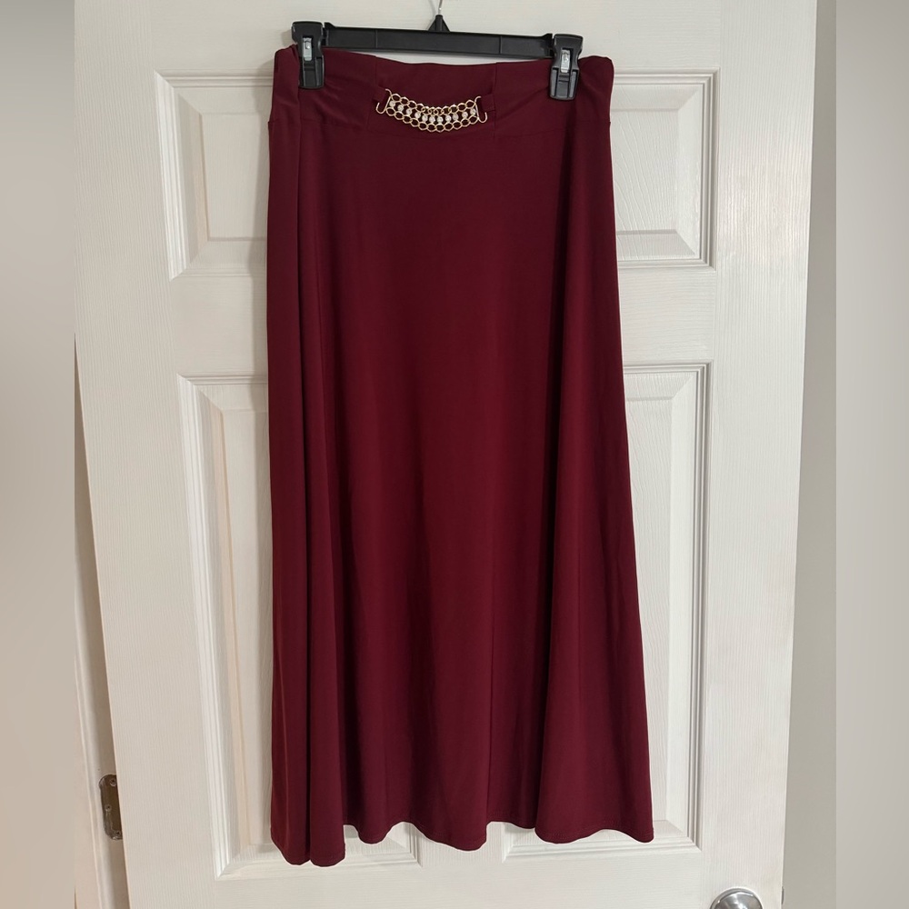 J.M Fleurette Women’s Burgundy Long Skirt With Gold Embellishment